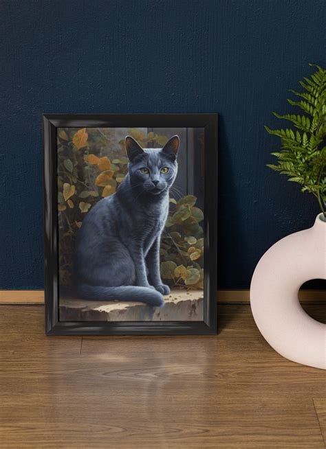 Russian Blue Cat Art Print Cat Wall Art Cat Artwork Animal - Etsy