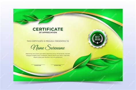 Premium Vector Elegant Green Leaves Environmental Certificate Template