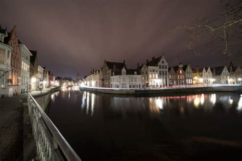 470+ Night Bruges Canal And Bridge Belgium Stock Photos, Pictures ...