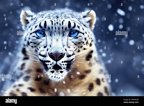 Snow Leopard Face With Blue Eyes