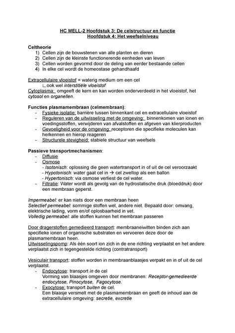 MELL 2 Samenvatting Medische Fysiologie En Anatomie HC Hoofdstuk 3