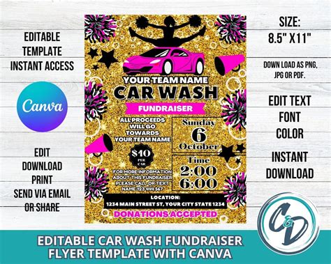 Cheerleader Car Wash Fundraiser Flyer Editable Cheer Car Wash - Etsy