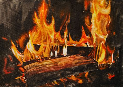 Fire Painting Watercolor Original Art Flame Artwork Fireplace Wall Art by Alinaartsgallery - Etsy