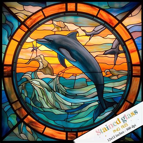 Stained Glass Dolphin Sublimation Beach Stained Glass Etsy