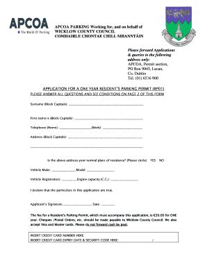 Fillable Online Wicklow Rp Residential Permit Application Form Doc