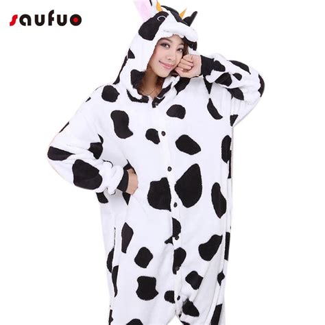 Cute Cow Adult Hoodie Winter Kigurumi Onesie Women Cartoon Pajamas Couple Pyjama Anime Bodysuit