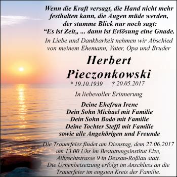 Traueranzeigen Von Herbert Pieczonkowski Abschied Nehmen De