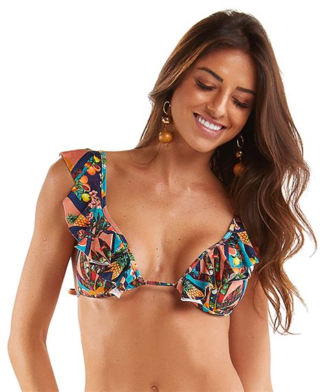 Ruffled Bra Bikini Top With Fruit Print Top Graciosa Salada Tropical