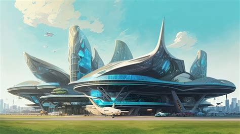 Premium Ai Image Futuristic Airport Terminal Building In A Futuristic