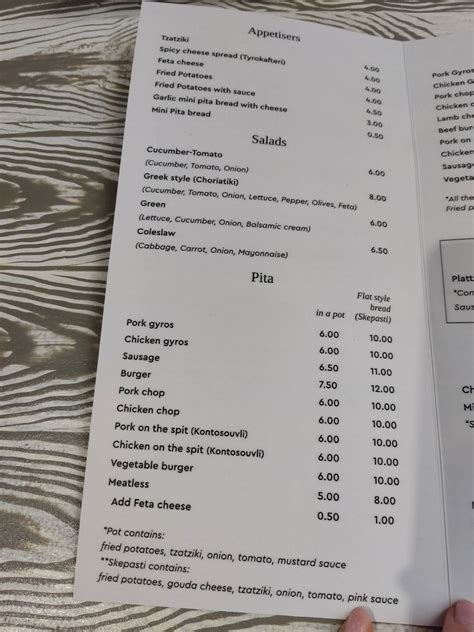 Menu at Bo "The Butcher ", Moraitika