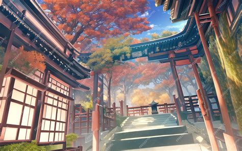 Premium AI Image | Anime style autumn japanese temple chinese temple ...