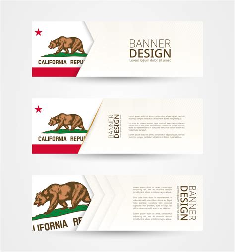 Set of three horizontal banners with US state flag of California. Web banner design template in ...