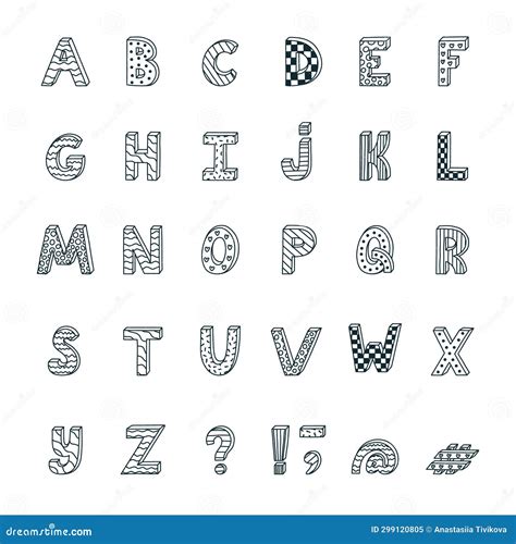 Funky D Doodle Alphabet Set With Hand Drawn Outline And Memphis