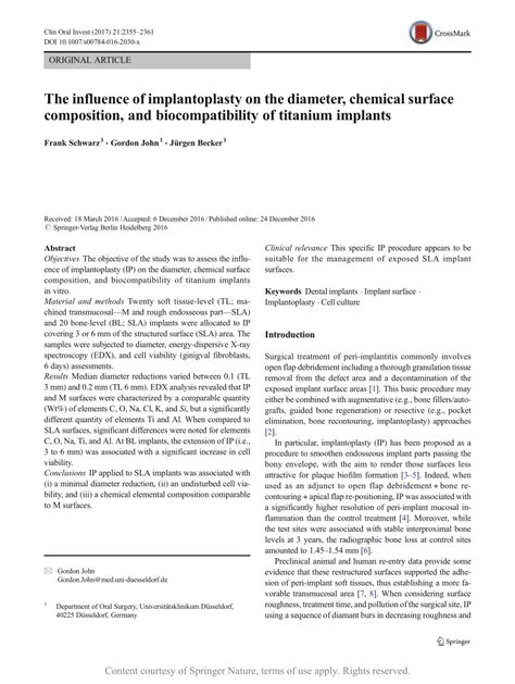 The Influence Of Implantoplasty On The Diameter Chemical Surface