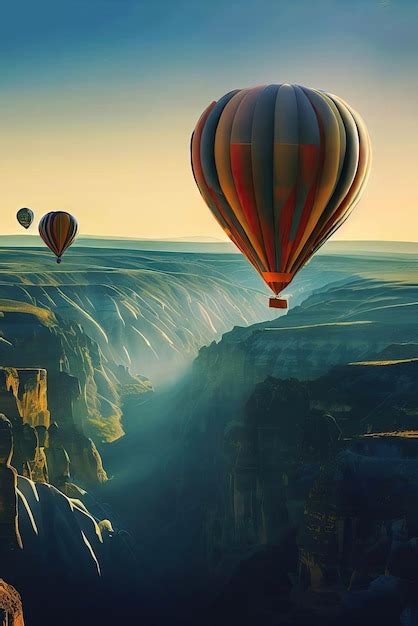 Una pintura de globos aerostáticos sobre un cañón Foto Premium