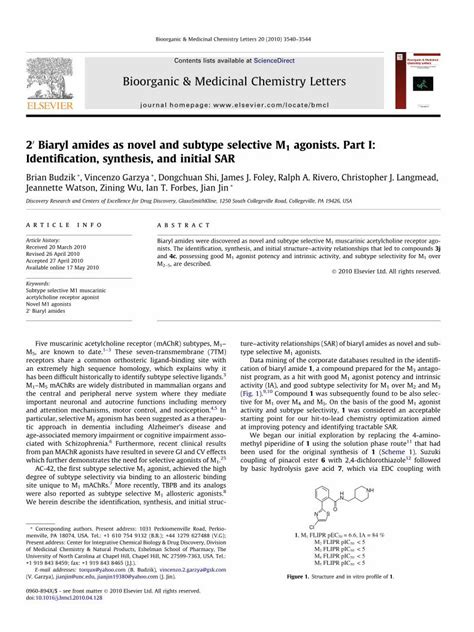 Pdf 2′ Biaryl Amides As Novel And Subtype Selective M1 Agonists Part