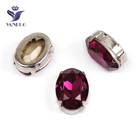 Yanruo All Sizes Fuchsia Oval Glass Strass Crystal Fancy Stones