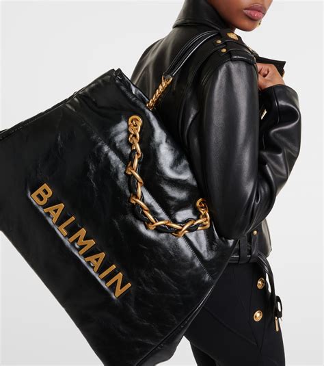 1945 padded leather tote bag in black - Balmain | Mytheresa