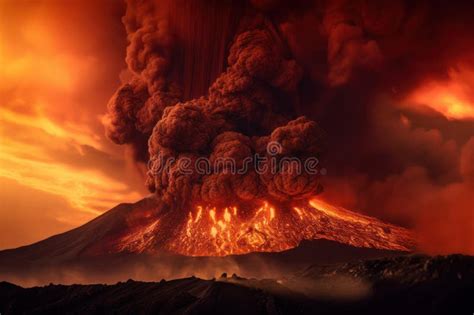 Volcanic Eruption Ejecting Fire, Lava and Ash Stock Illustration ...