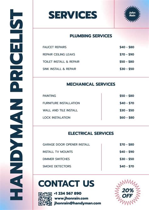 Handyman Price List Template