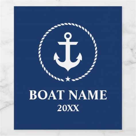 Nautical Boat Name Year Anchor Rope Navy Blue Wine Label Zazzle