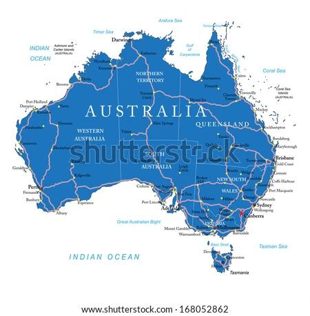 Australia Road Map Stock Vector Illustration 168052862 : Shutterstock