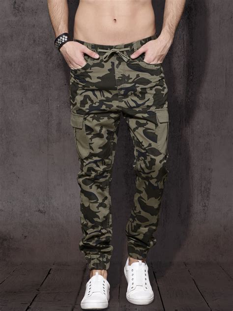 Buy Roadster Men Olive Green Slim Fit Printed Joggers Trousers For