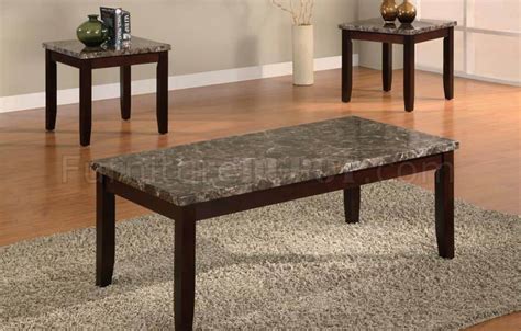 Espresso Finish Modern 3pc Coffee Table Set Wdark Faux Marble