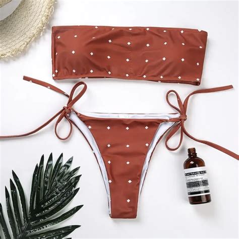 New Women Bandage Print Padded Bra Beach Halter Bikini Set Swimwer