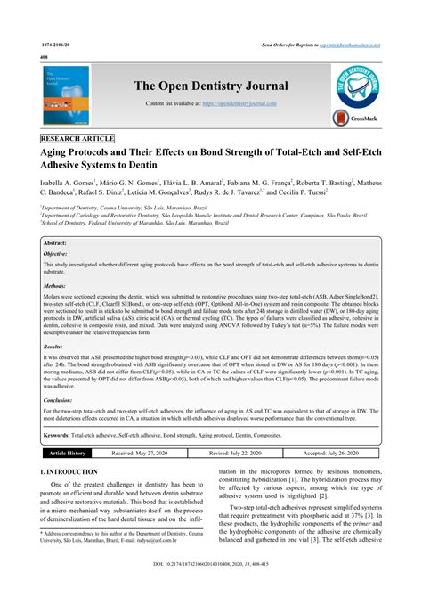 Pdf Aging Protocols And Their Effects On Bond Strength Of Total Etch