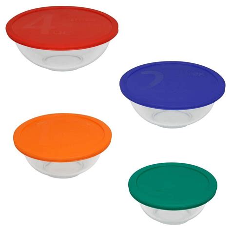 Pyrex 8-Piece Glass Mixing Bowl Set with Assorted Color Lids-1086053 - The Home Depot