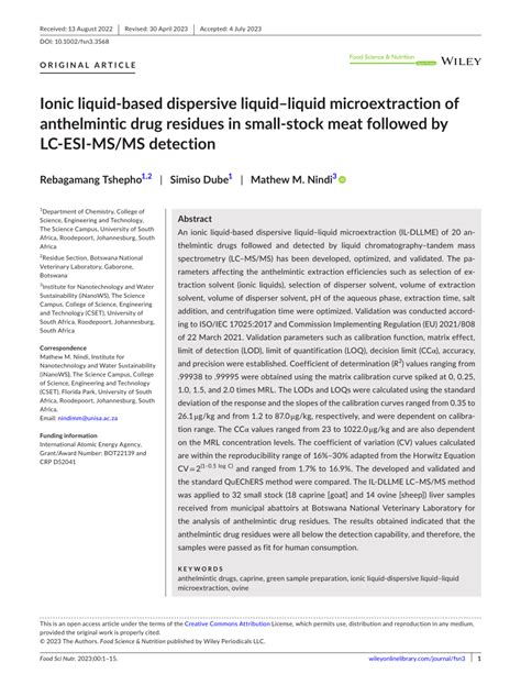 Pdf Ionic Liquid‐based Dispersive Liquid Liquid Microextraction Of