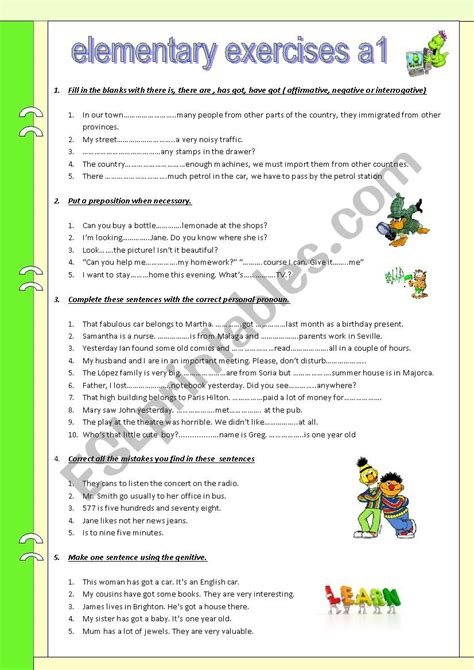 Review Elementary Exercises A1 Esl Worksheet By Nataliaalmoines