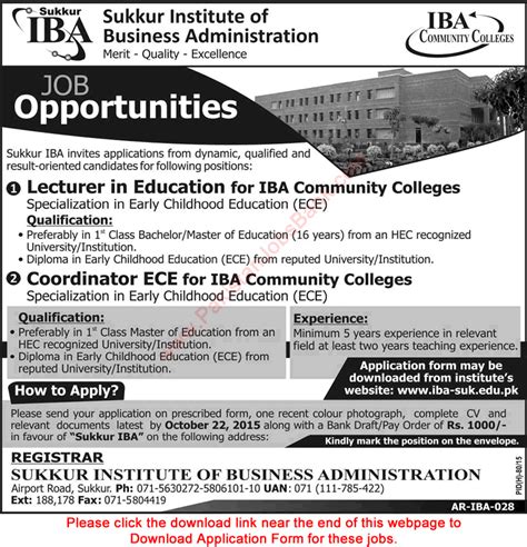 IBA Sukkur Jobs 2015 October Lecturer & Coordinator ECE in IBA ...