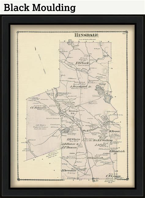 Town Of Hinsdale Massachusetts 1876 Map Colored Reproduction