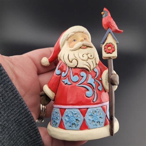 Jim Shore Heartwood Creek Mini Santa With Cardinal Bird House Staff