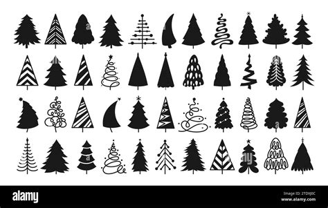 Christmas Tree Silhouette Set New Years And Xmas Traditional Symbol Trees Pines Design For