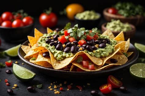 Patatine Di Tortilla Di Nachos Messicane Con Fagioli Neri Guacamole