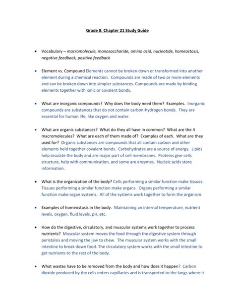 Grade 8 Chapter 21 Study Guide With Answers