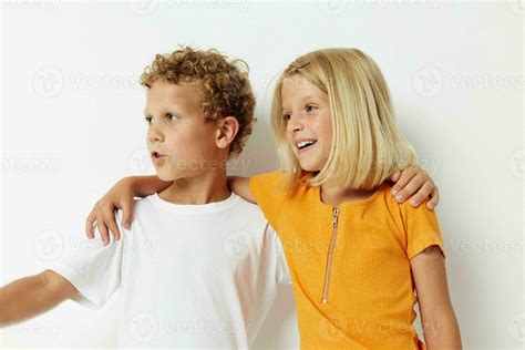 Cute preschool kids Friendship together posing emotions light ...