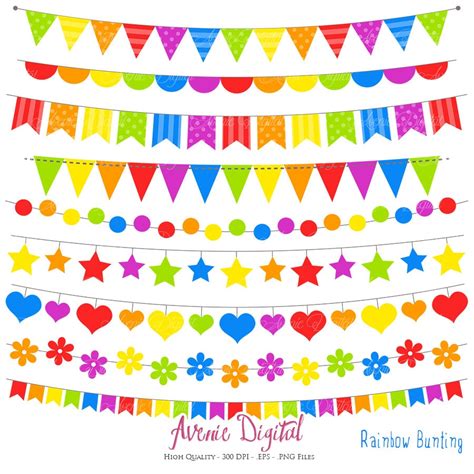 Bunting Banner Clipart Scrapbook Printable Rainbow Banners Etsy