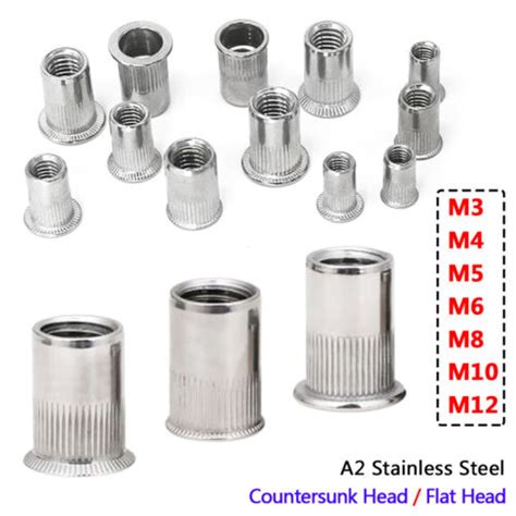 M3 M12 Threaded Riveted Nut Blind Nutserts Rivnuts Countersunk Flat A2