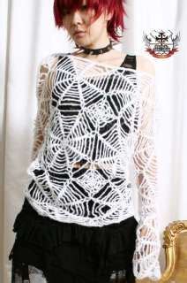 RTBU Gothic Punk Cobweb Spider Web Mohair Sweater White Spiderweb