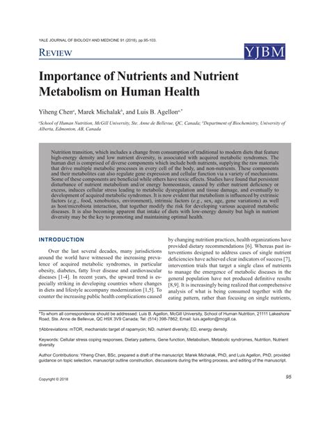 (PDF) Importance of Nutrients and Nutrient Metabolism on Human Health