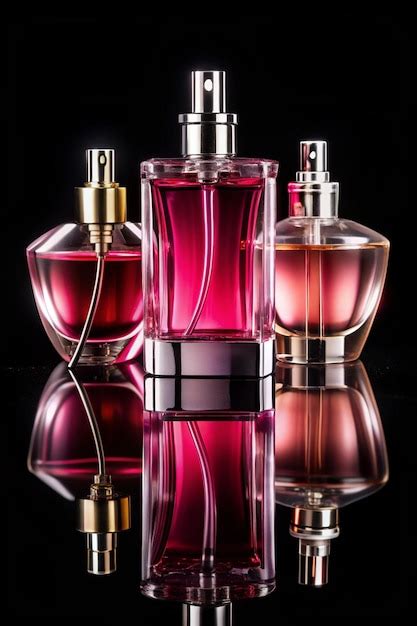 Three Bottles Of Perfumes Over Black Background Premium Ai Generated