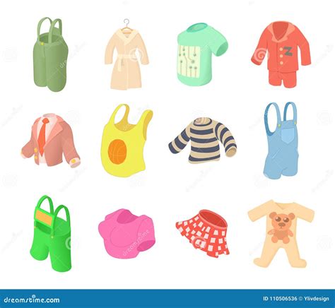 Clothes Icon Set, Cartoon Style Stock Vector - Illustration of painting ...