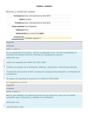 Normas Y Control De Calidad Examen Quinto Parcial Segunda Vuelta