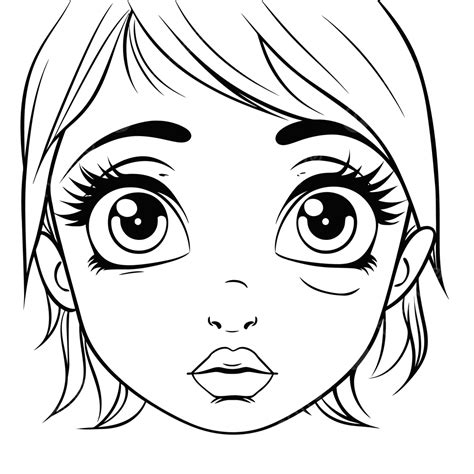 Coloriage T Te De Fille Avec De Grands Yeux Contour Esquisse Dessin