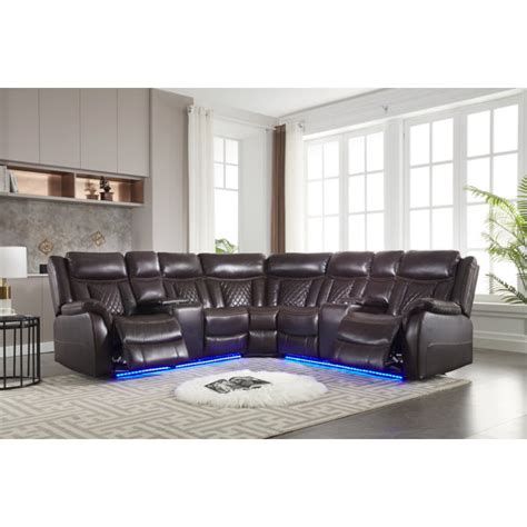 Orren Ellis Theado 3 Piece Faux Leather Power Reclining Sectional