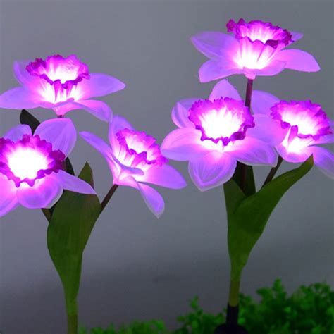 JMKQLZ Solar Garden Lights, 3 Head Outdoor Solar Daffodil-Flower Lamps
